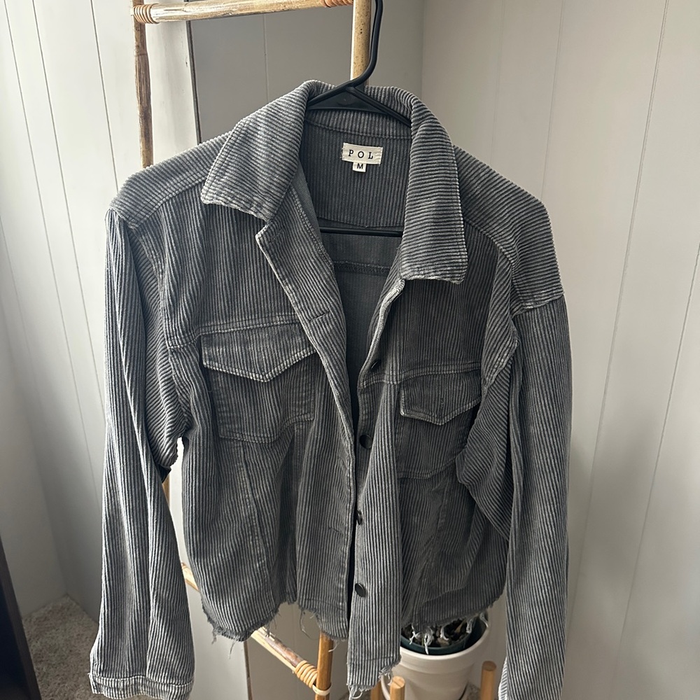POL vintage corduroy jacket in grey with a raw edge detail